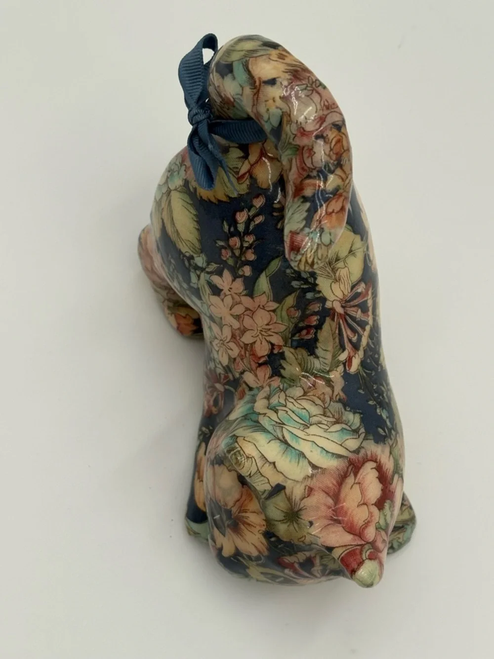 Floral Cat‎ Figurine Resin Decorative Cat Blue Multicolor Vintage Style